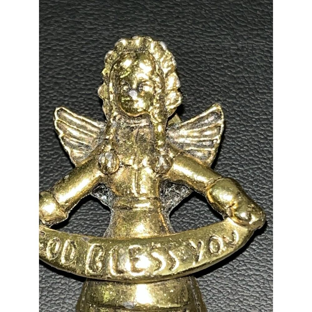 Vintage Canco God Bless You Angel Religious Gold Tone Lapel Pin Brooch